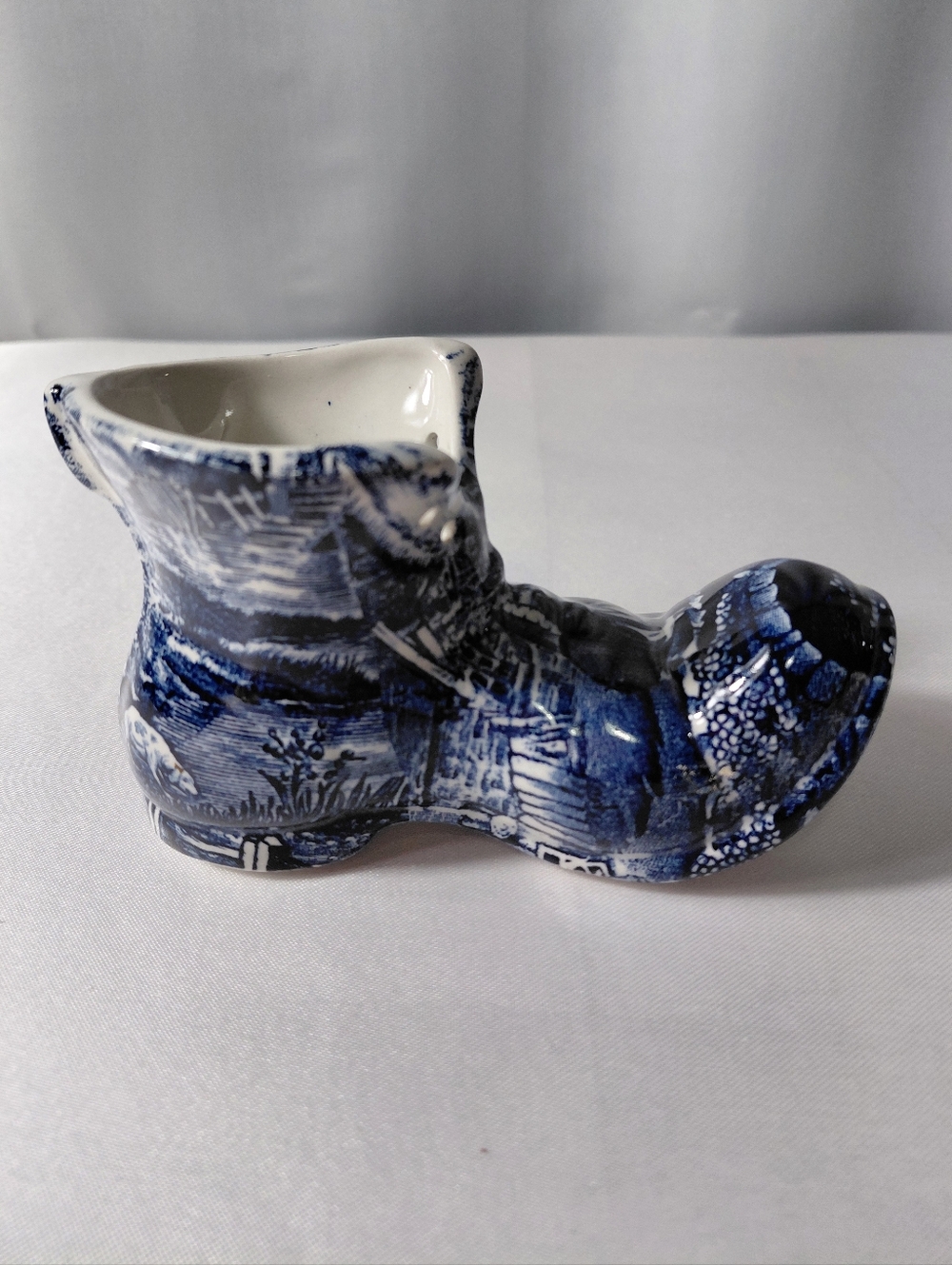 Straffordshire James Kent "Old Foley" Colbalt Blue and White Ceramic Shoe/Boot